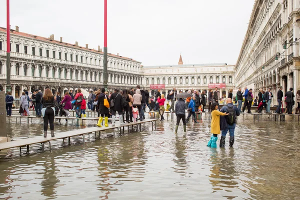 San Marco square in Venice flooded from the  high water