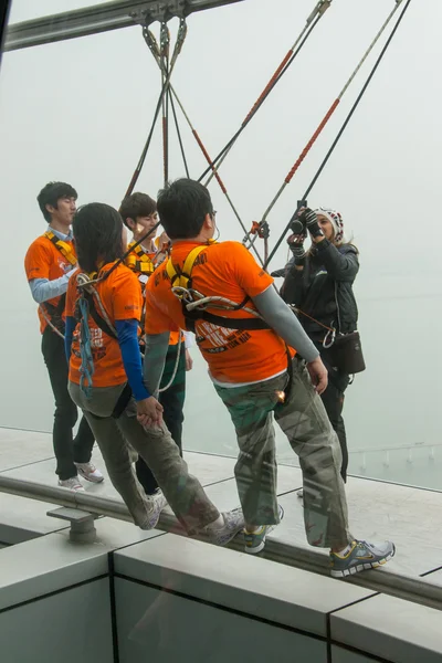 People training before bungee jump and sky walk at Macau Tower