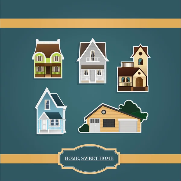 House set - colourful home icon collection. Vector illustration group. Private residential architecture.