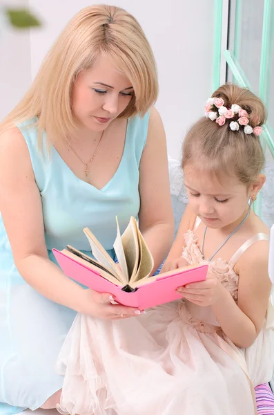 Mother and daughter reading book
