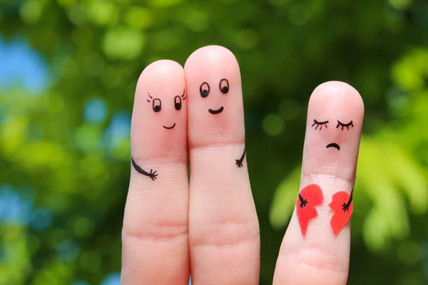 Finger art of Happy couple. Happy couple hugging. Other girl is holding a broken heart.