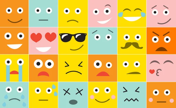 Set square emoticons with different emotions, vector illustration