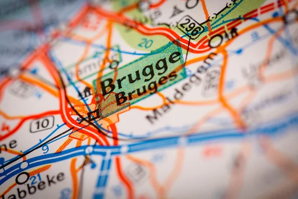 Bruges City on a Road Map