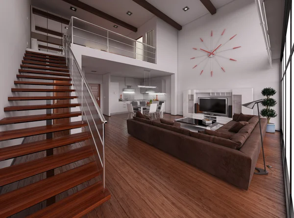 3D Interior rendering of a modern tiny loft