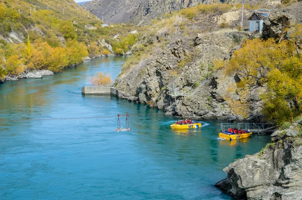 Goldfields jet ride on the Kawarau River to Goldfields Mining Centre in Kawarau Gorge,south island of New Zealand.