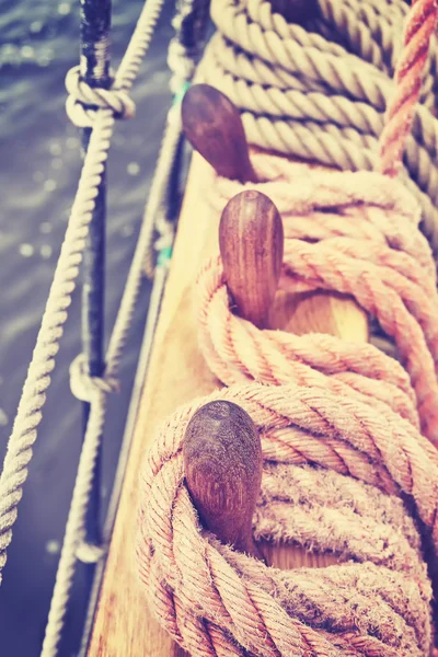 Vintage toned rigging of an old sailing ship.