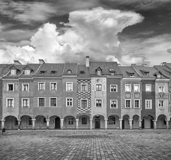 Black and white photo of Old Market Square in Poznan