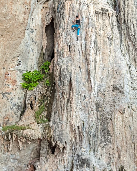 Young female rock climber, concept for overcoming obstacles.