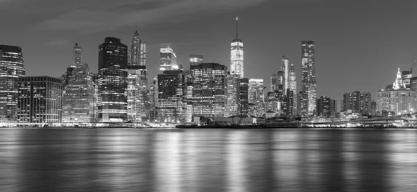 Black and white New York panorama at night, USA.
