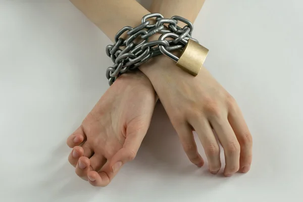 Chained woman\'s hands