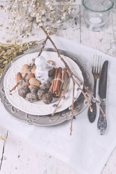 Christmas decoration table servise with almonds, cutlery and oth