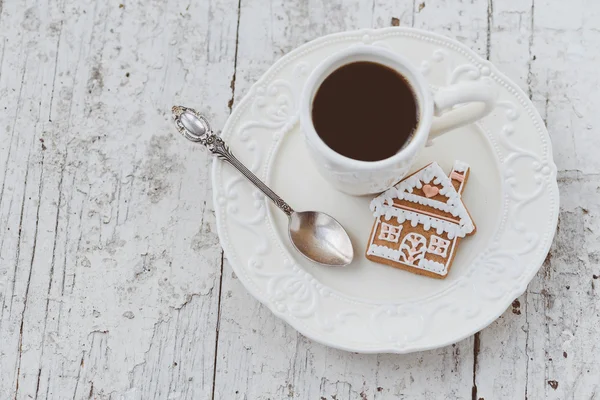 Merry Christmas composition with coffee and gingerbread sweets a