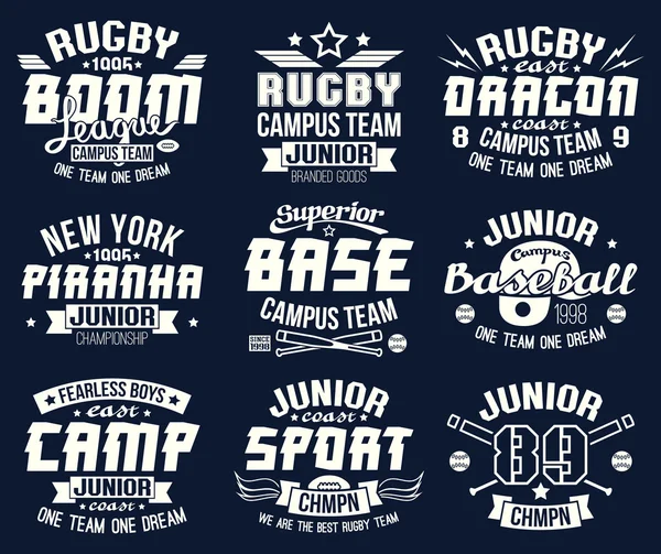 Baseball and rugby college team sport emblems