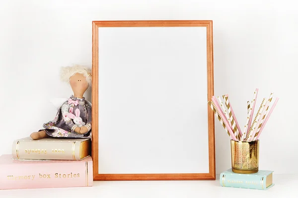 Wooden picture frame with decorations