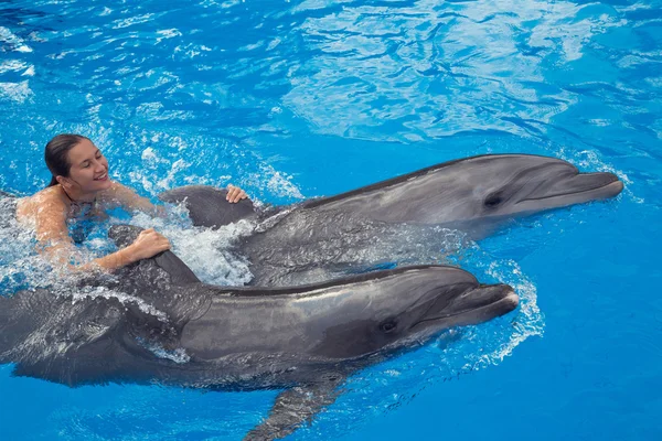 Girl swimming with Dolphin