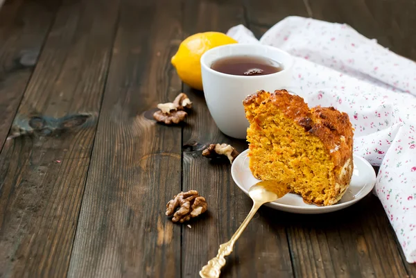 Cup of tea and a piece of carrot cake