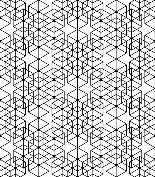 Black and white geometric seamless pattern with line, hexagon, t