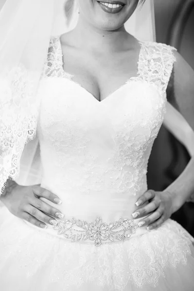 Breast of sexy bride. closeup portrait