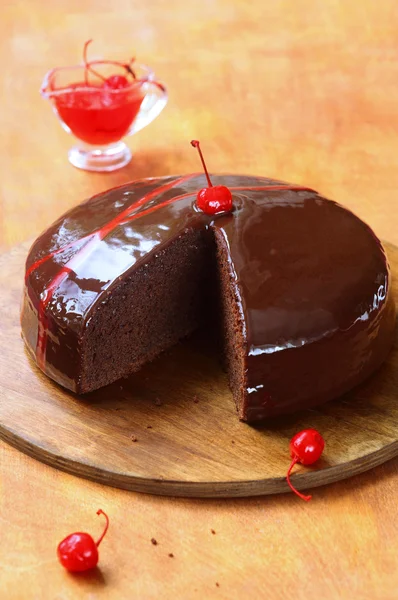Chocolate Cake glazed with chocolate mirror glaze