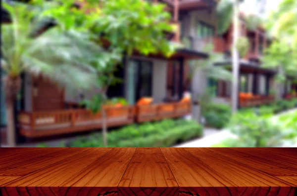 Blurred backyard garden background with perspective wood window view.