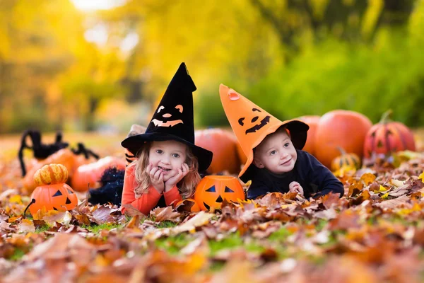 Kids with pumpkins on Halloween