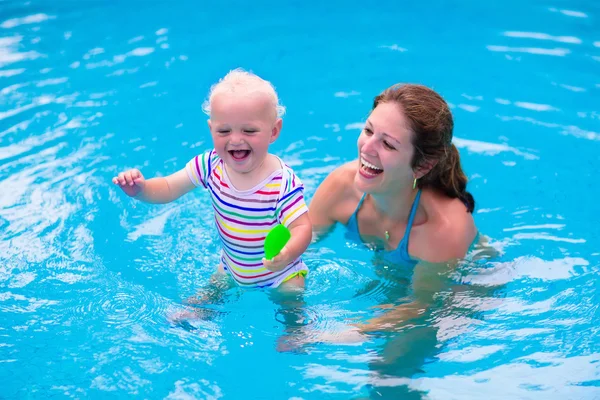 Mother and baby in a swimming pool