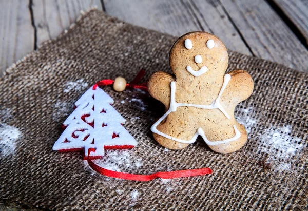 Christmas food. Gingerbread man cookies in Christmas