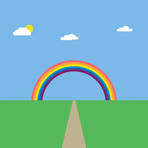 Background landscape of green nature with road and rainbow vector illustration