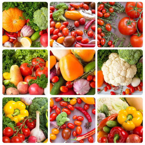 Collage. Fruits and vegetables backgrounds.