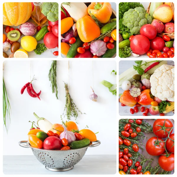 Fresh vegetables. Collage. Fruits and vegetables backgrounds.