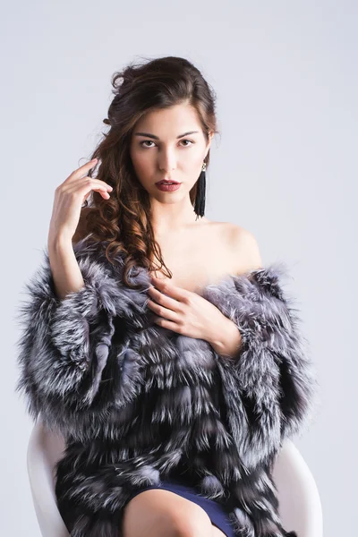 Fashion woman in fur coat, lady portrait.