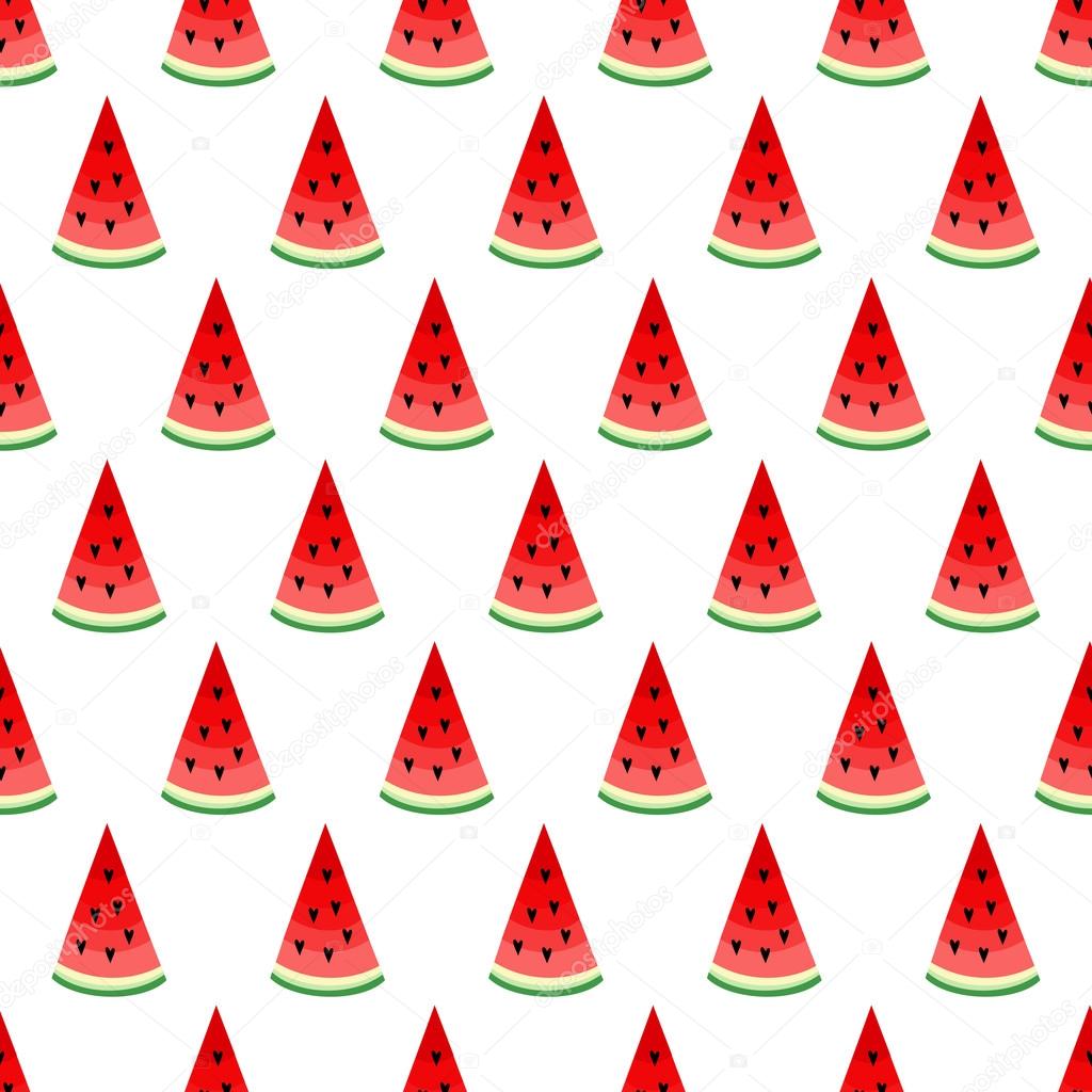 Seamless background with red watermelon slices. Cute fruit 