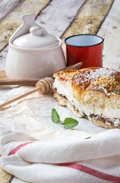 Kings cake with cream, coffee and mint, spanish traditional swee
