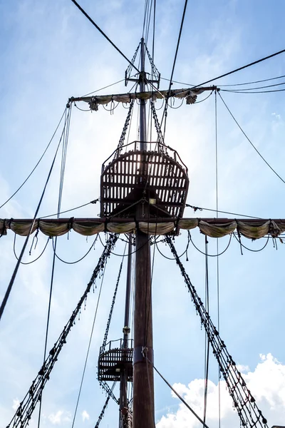 Mast and crow\'s nest of the sailing ship