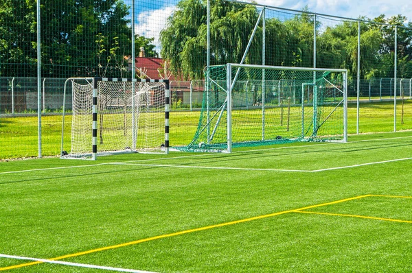 Goals and nets on the soccer field