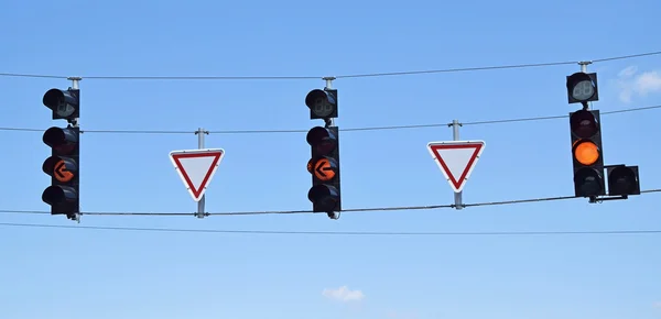 Traffic lights at the road crossing