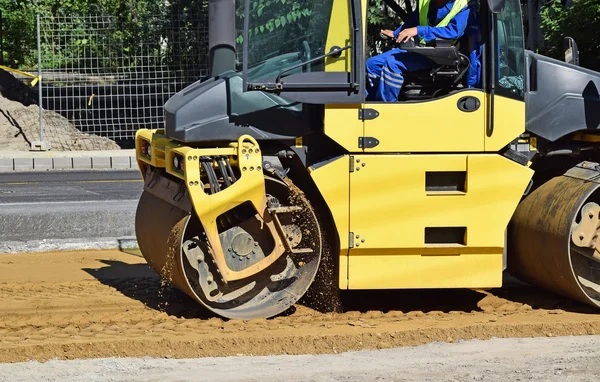 Road roller at the road construction