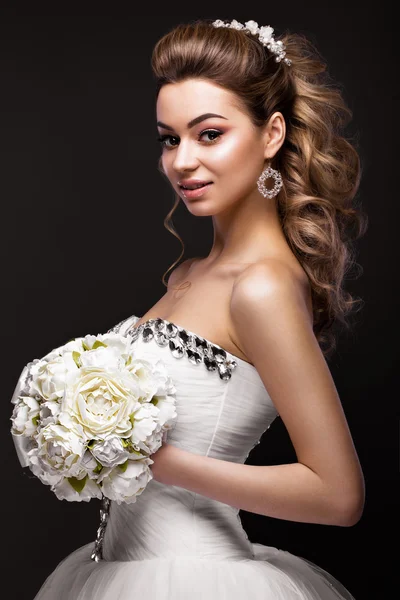 Beautiful blond girl  in image of the bride. Beauty face.