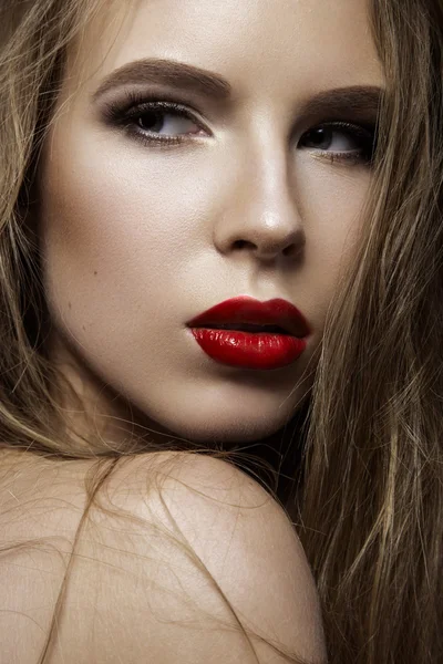 Beautiful woman with evening make-up and long straight hair . Smoky eyes. Fashion photo.