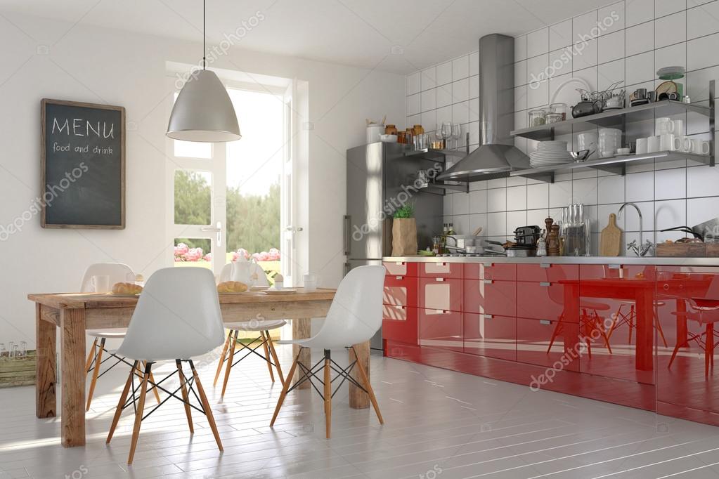 Moderne open keuken keuken en eethoek gebied — stockfoto © marog ...