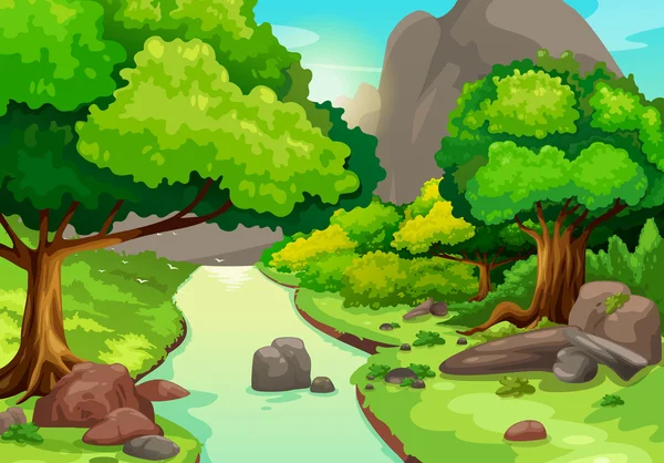 Illustration of forest with a river background vector