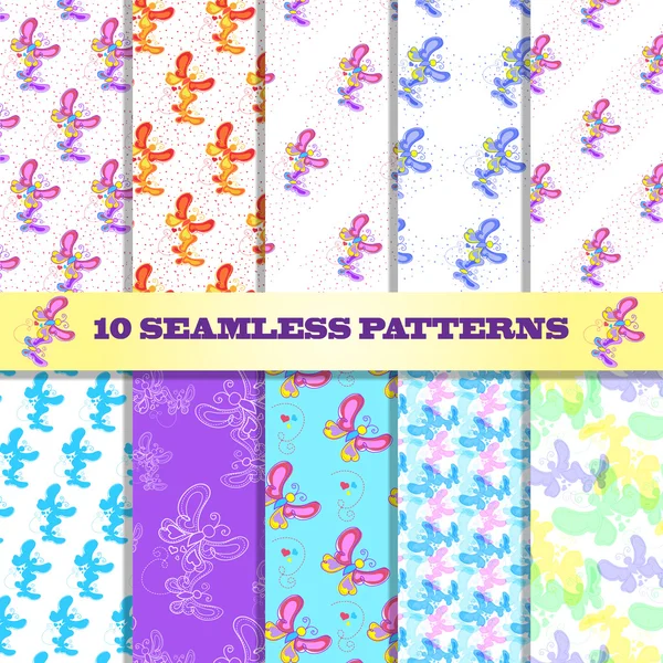 Set of 10 cute seamless patterns with butterfly and abstract dec