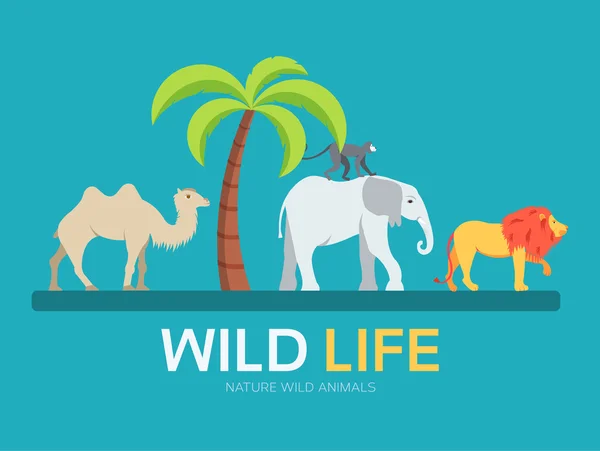 Wild life in flat design background concept. lives of animals in the wild nature. Icons for your product or illustration, web and mobile applications