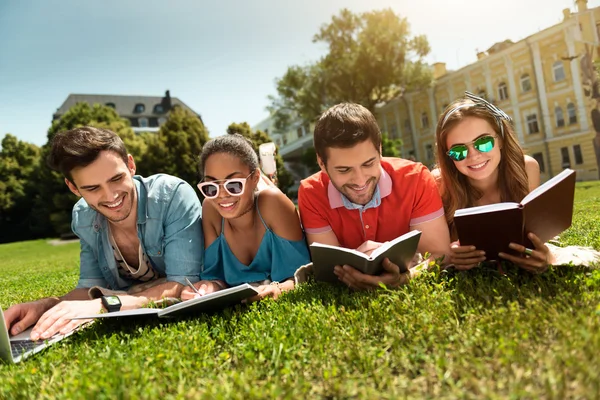 Group of young people studying outdoors