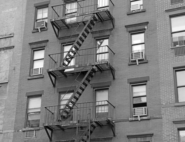 Fire escape stairway on brick building exterior