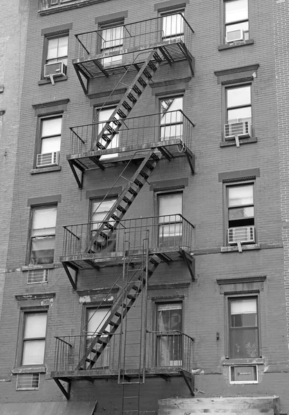 Fire escape stairway on brick building exterior