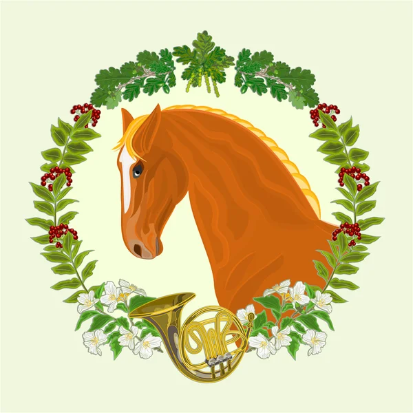 Sorrel horse  head of stallion hunting theme vector