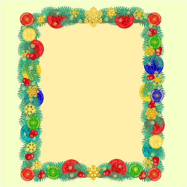 Frame from Christmas tree branches decorated with snowflakes vector