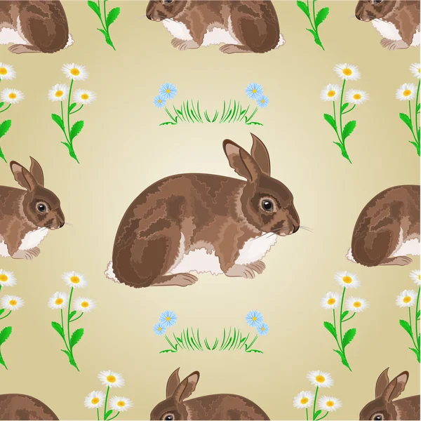 Seamless texture rabbit and spring flowers vector