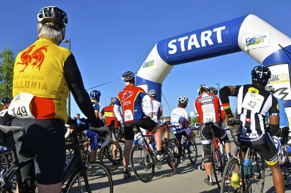 Bicyclists wait for race to start